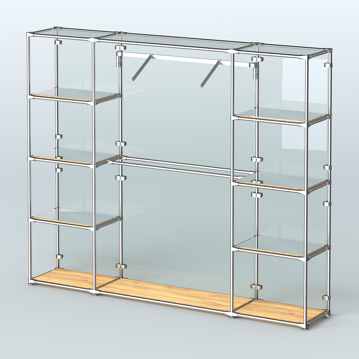 Торговая система ХРОМ (задняя стенка - стекло) 3600 мм с зеркальными полками и поручнями №11 Дуб Золотистый