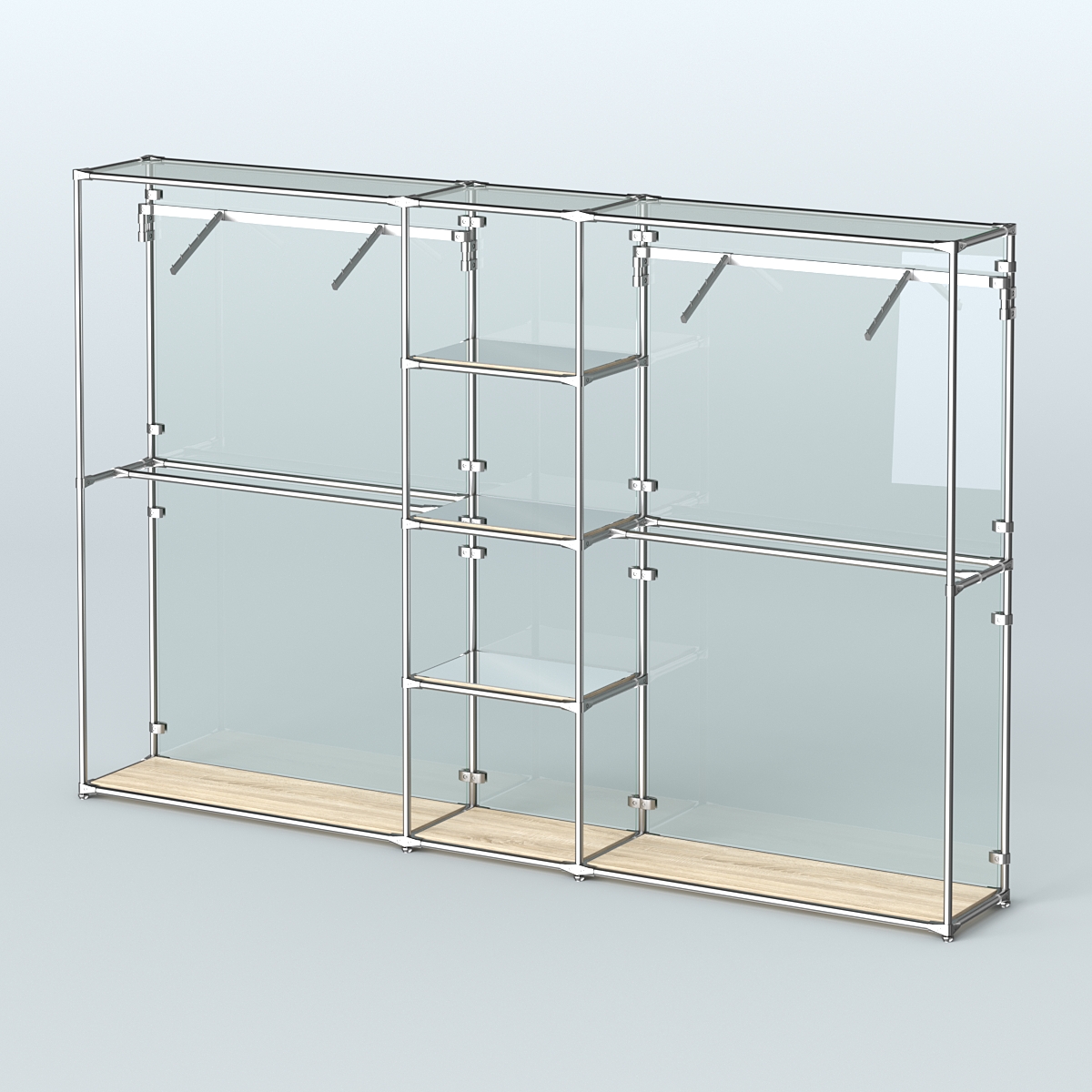 Торговая система ХРОМ (задняя стенка - стекло) 3600 мм с зеркальными полками и поручнями №12 Дуб Сонома