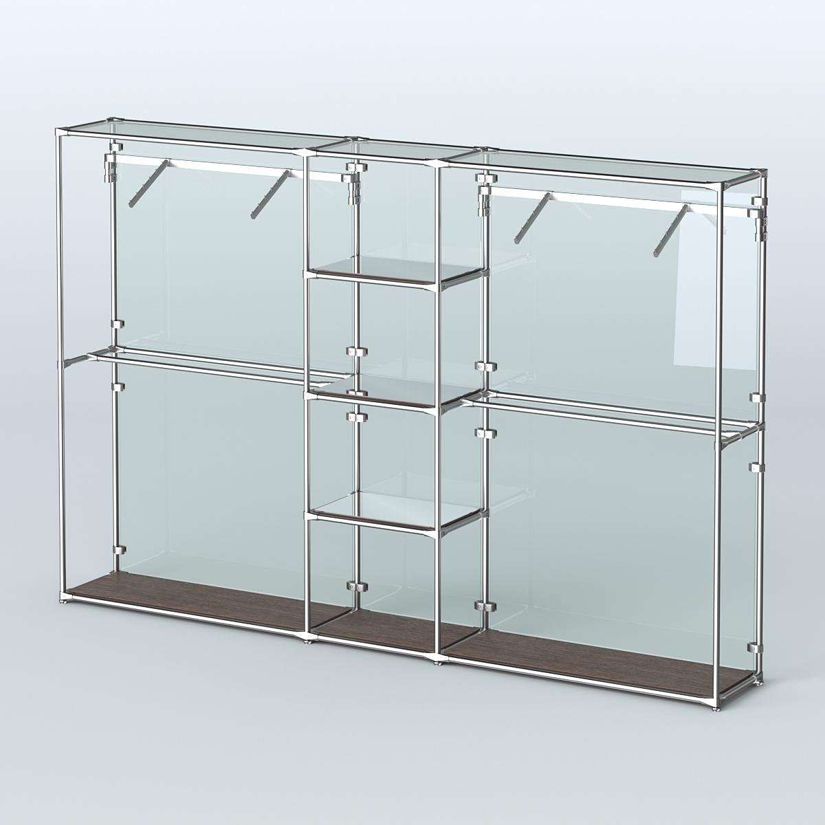 Торговая система ХРОМ (задняя стенка - стекло) 3600 мм с зеркальными полками и поручнями №12 Дуб Венге