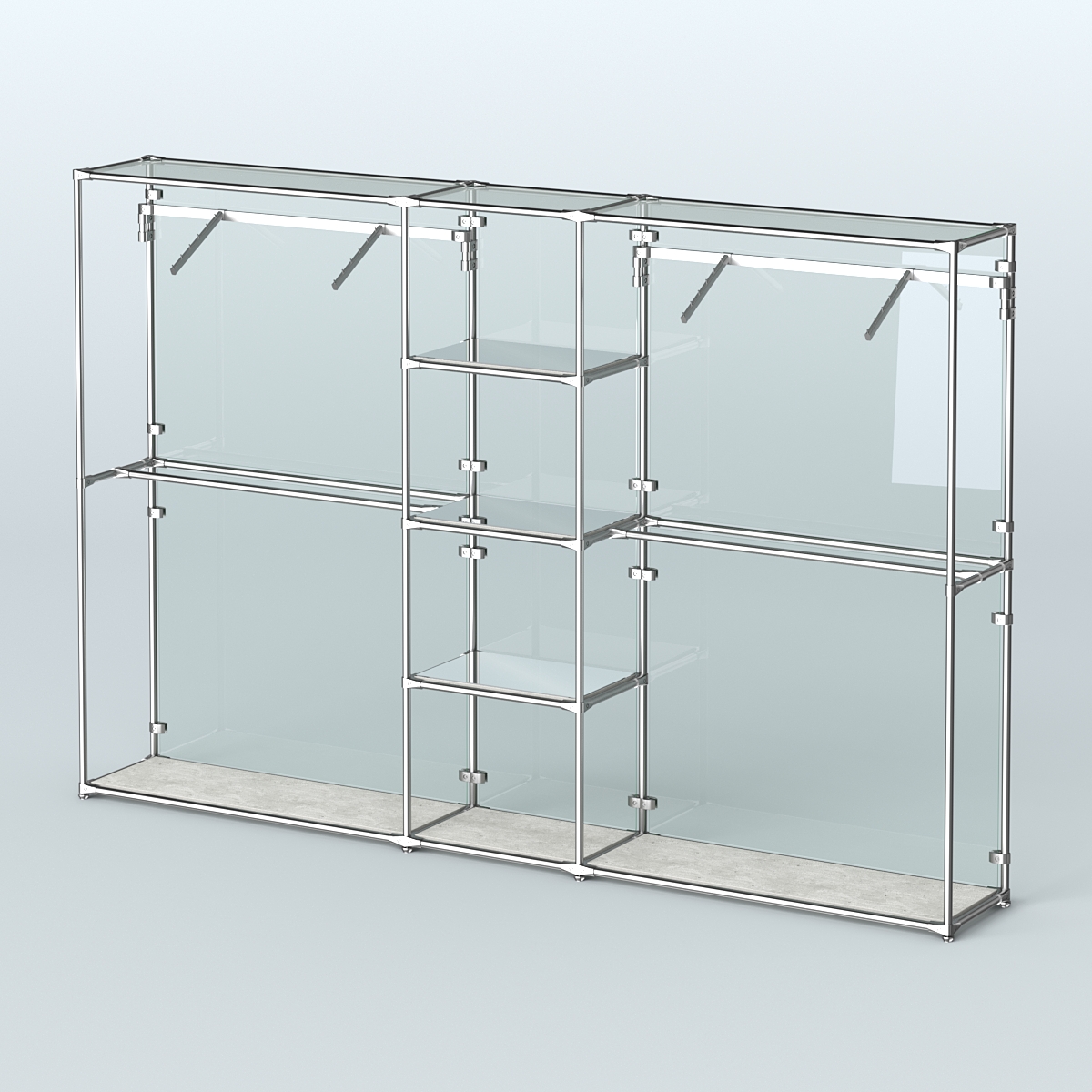 Торговая система ХРОМ (задняя стенка - стекло) 3600 мм с зеркальными полками и поручнями №12 Метрополитан Грей