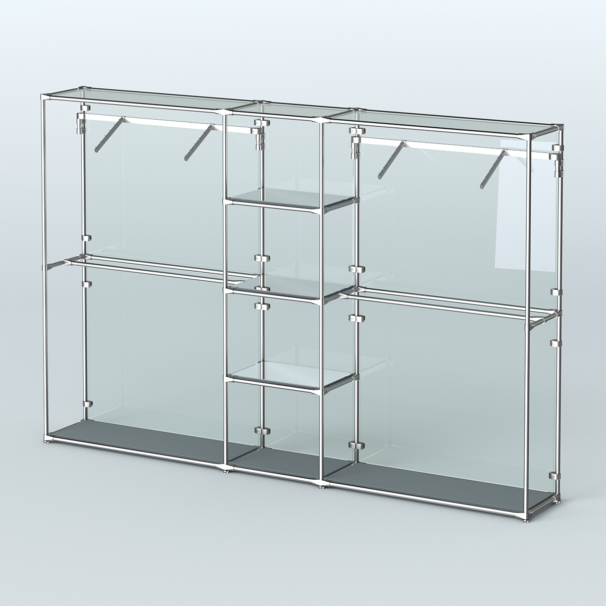 Торговая система ХРОМ (задняя стенка - стекло) 3600 мм с зеркальными полками и поручнями №12 Темно-Серый