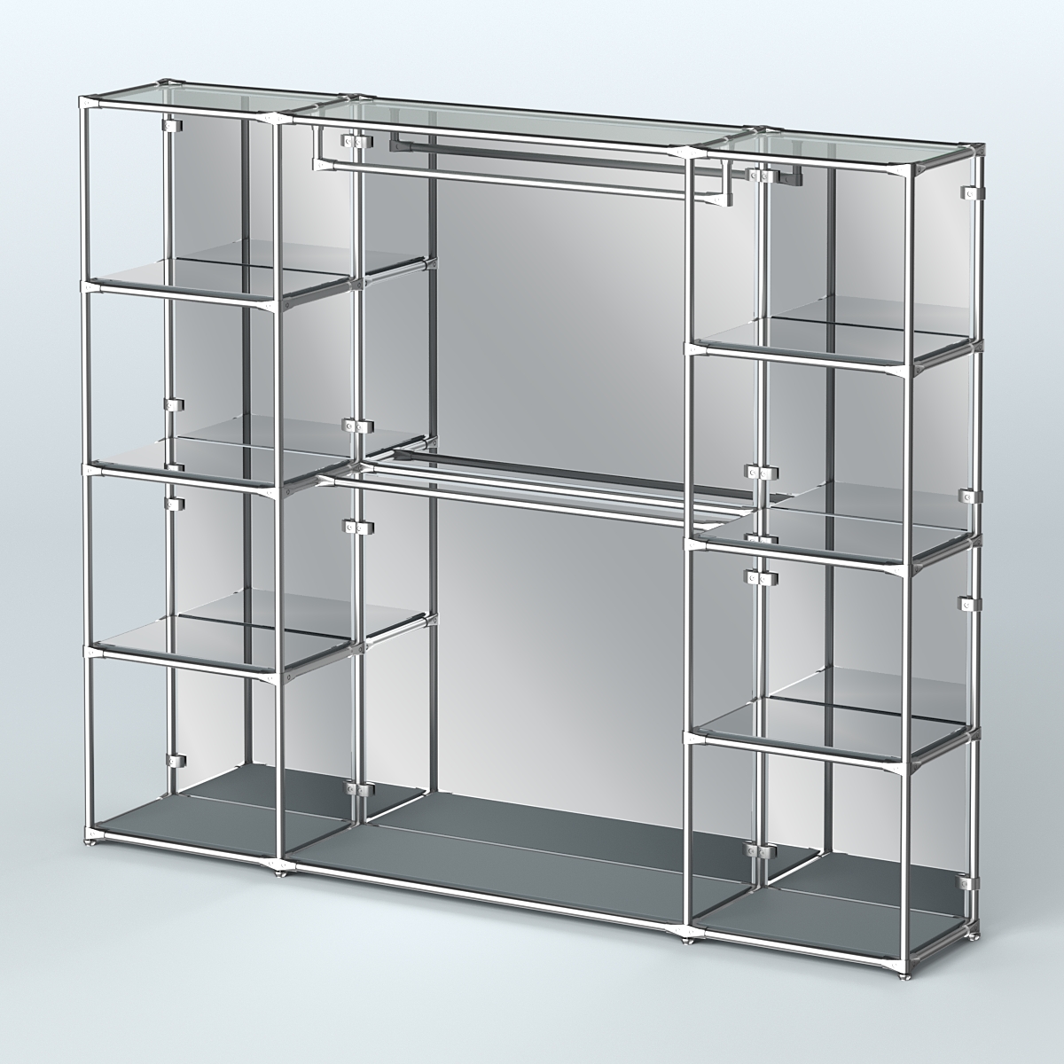 Торговая система ХРОМ (задняя стенка - зеркало) 3600 мм с зеркальными полками и поручнями №3 Темно-Серый