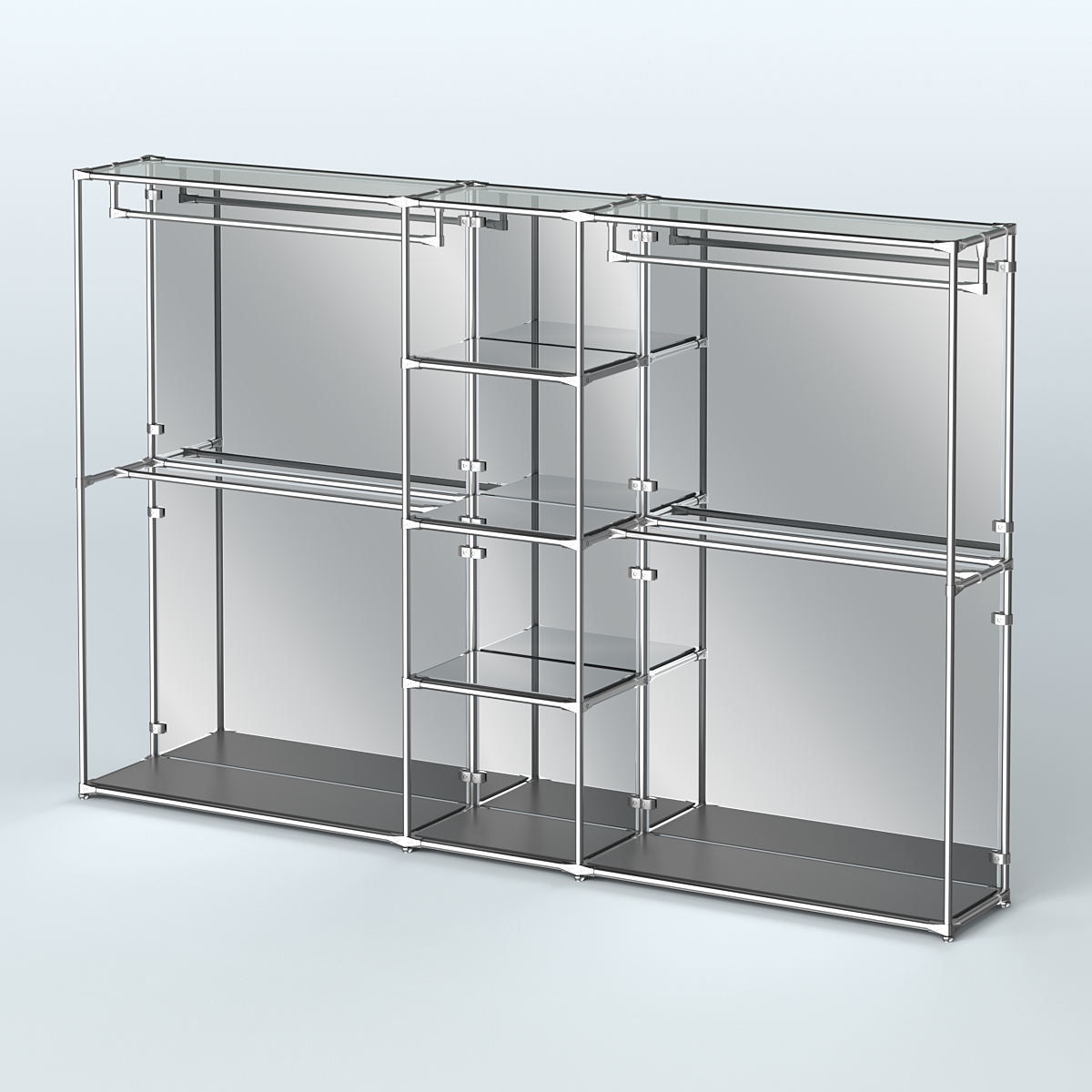 Торговая система ХРОМ (задняя стенка - зеркало) 3600 мм с зеркальными полками и поручнями №4 Черный