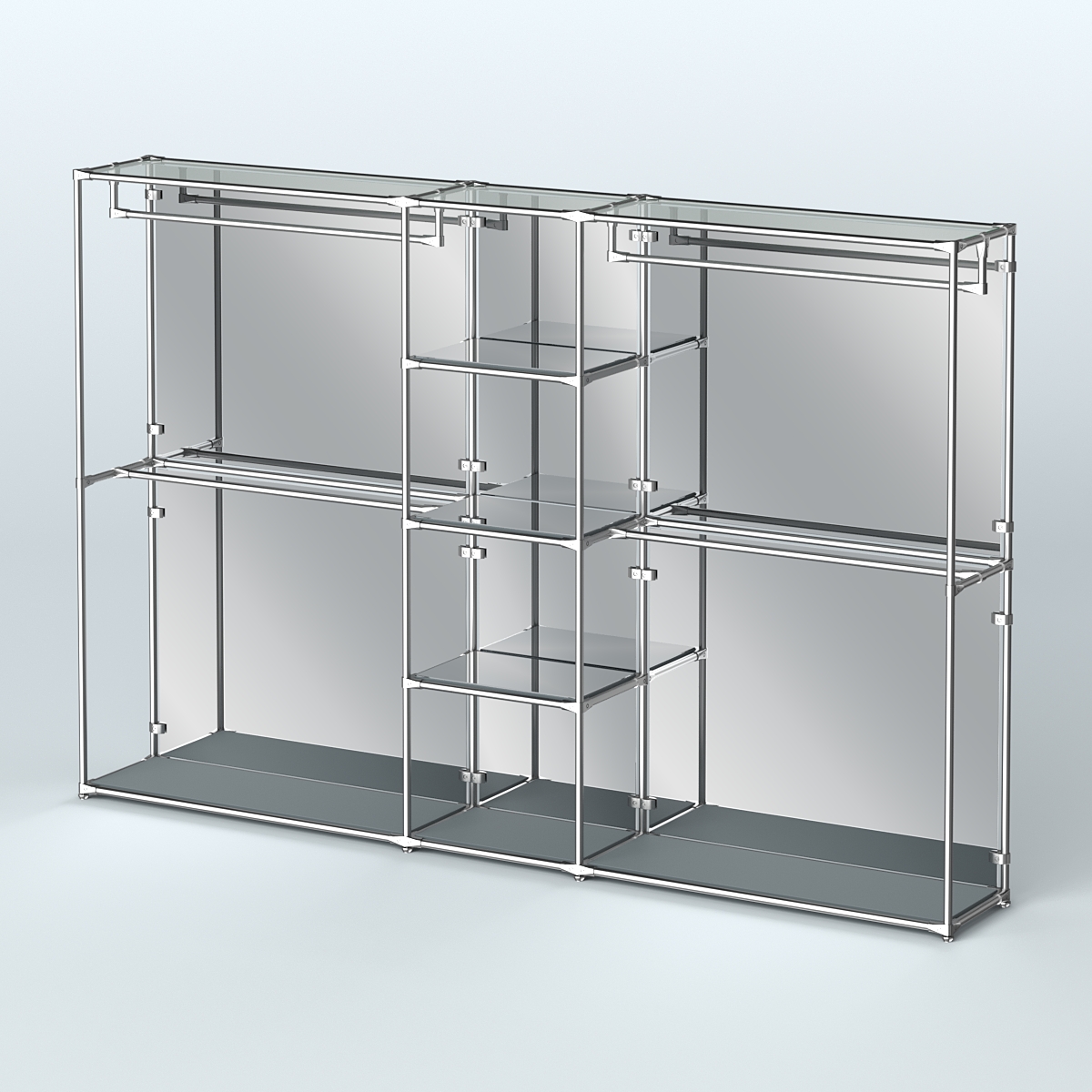 Торговая система ХРОМ (задняя стенка - зеркало) 3600 мм с зеркальными полками и поручнями №4 Темно-Серый