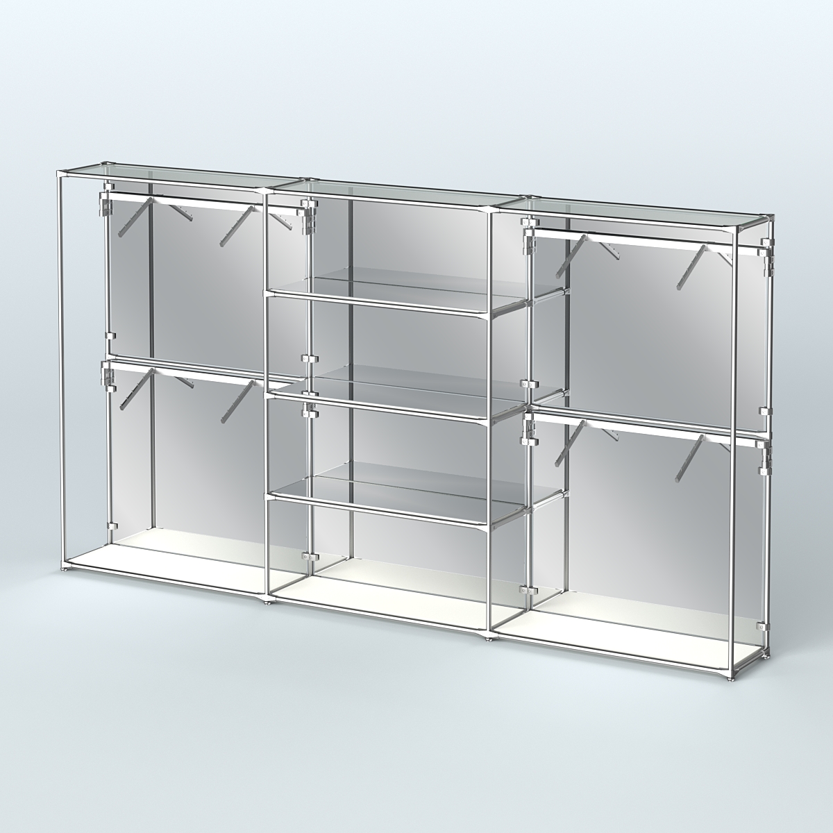 Торговая система ХРОМ (задняя стенка - зеркало) 3600 мм с зеркальными полками и поручнями №5 Белый