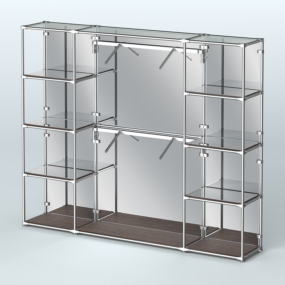 Торговая система ХРОМ (задняя стенка - зеркало) 3600 мм с зеркальными полками и поручнями №7 Дуб Венге