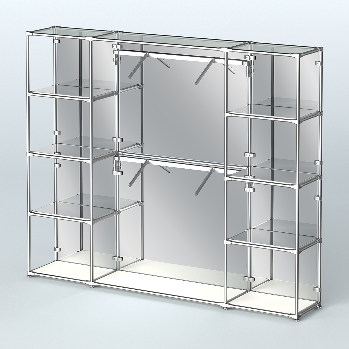 Торговая система ХРОМ (задняя стенка - зеркало) 3600 мм с зеркальными полками и поручнями №7 Белый