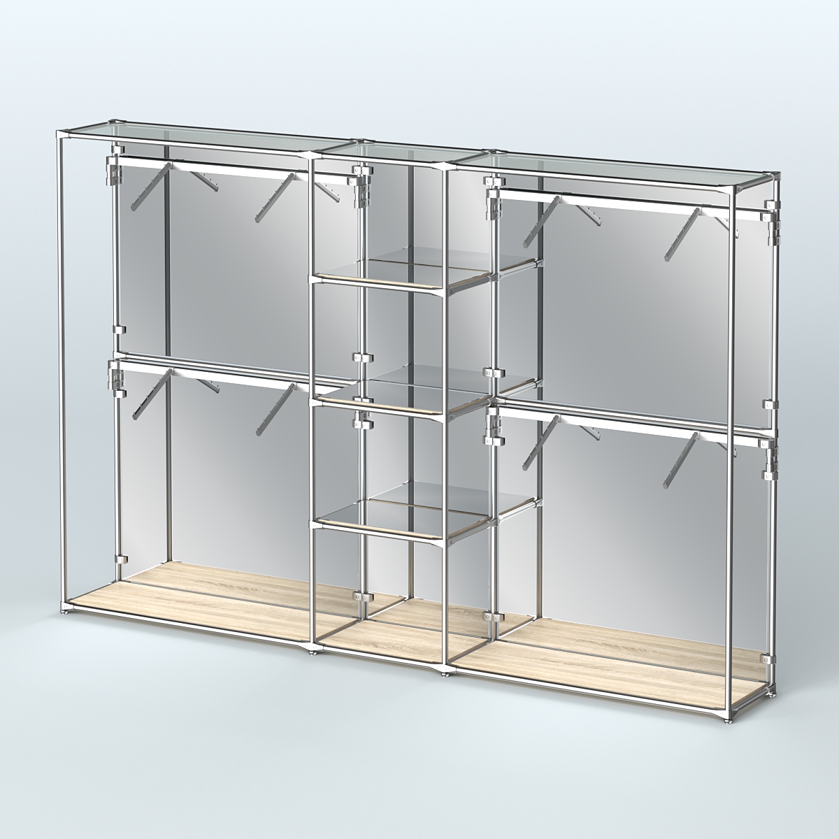 Торговая система ХРОМ (задняя стенка - зеркало) 3600 мм с зеркальными полками и поручнями №8 Дуб Сонома
