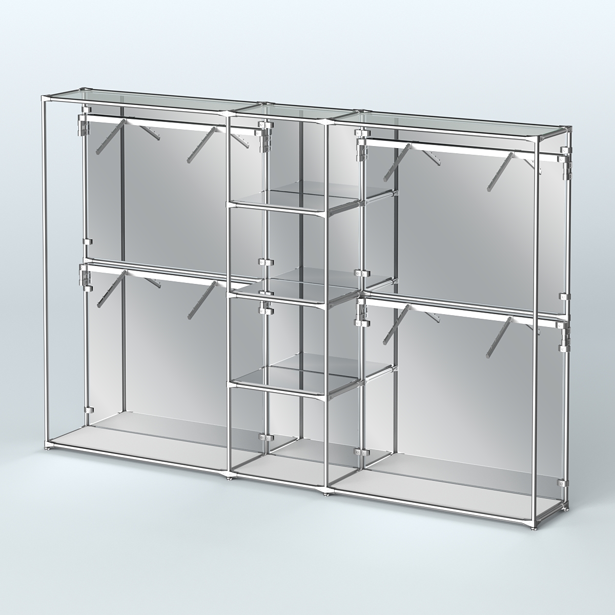 Торговая система ХРОМ (задняя стенка - зеркало) 3600 мм с зеркальными полками и поручнями №8 Серый