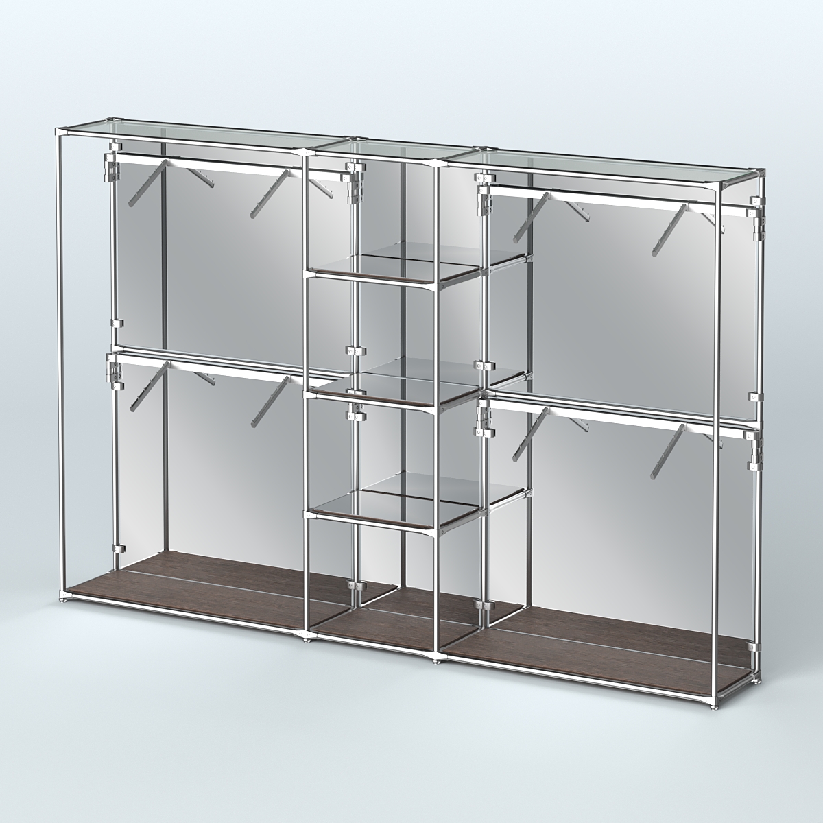 Торговая система ХРОМ (задняя стенка - зеркало) 3600 мм с зеркальными полками и поручнями №8 Дуб Венге