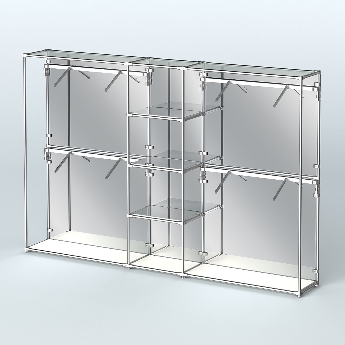 Торговая система ХРОМ (задняя стенка - зеркало) 3600 мм с зеркальными полками и поручнями №8 Белый