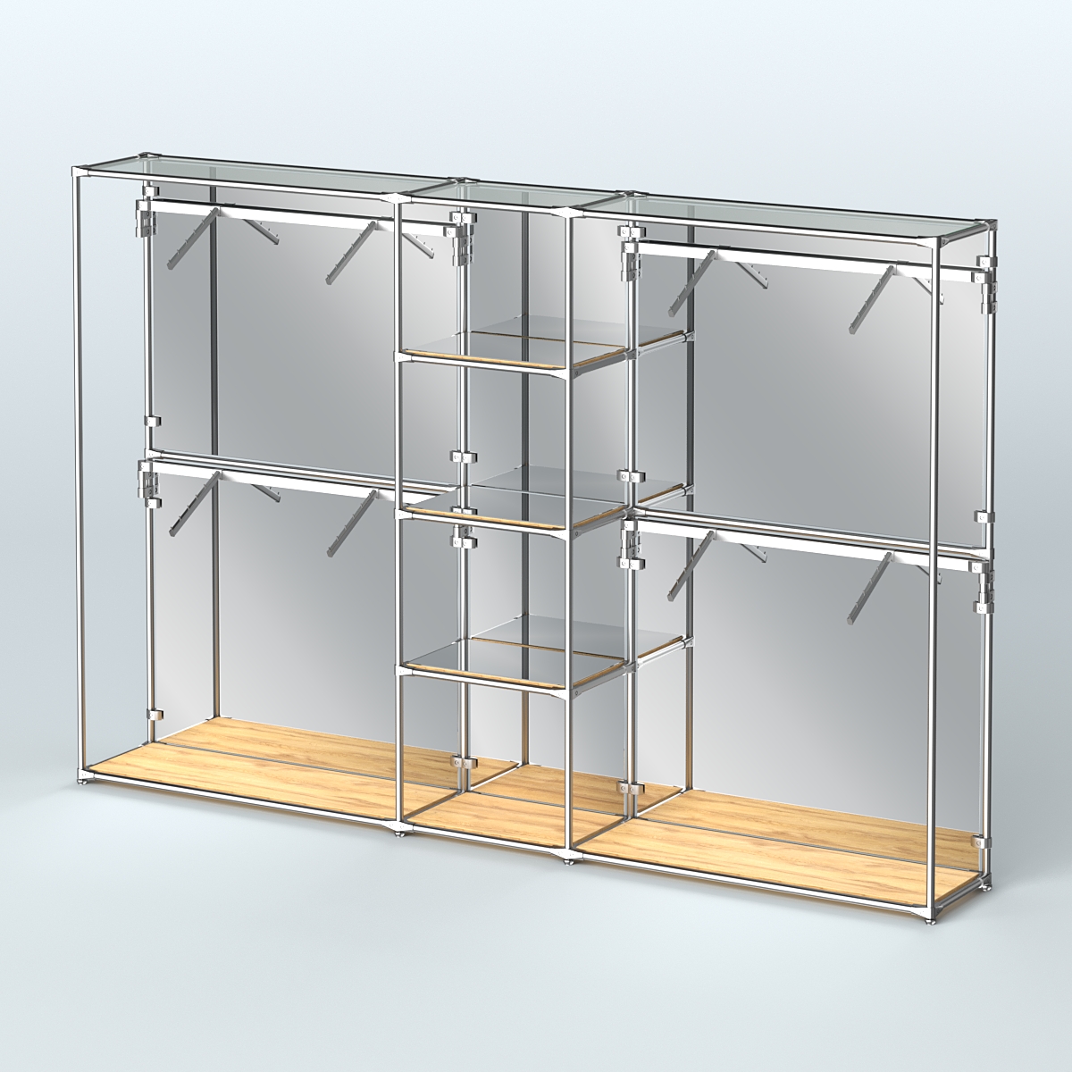 Торговая система ХРОМ (задняя стенка - зеркало) 3600 мм с зеркальными полками и поручнями №8 Дуб Золотистый