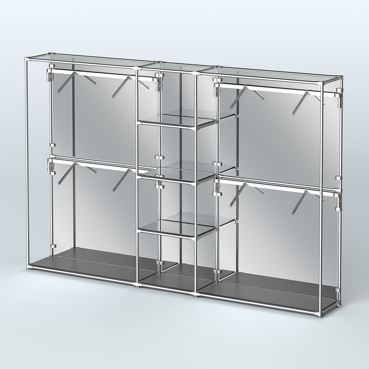 Торговая система ХРОМ (задняя стенка - зеркало) 3600 мм с зеркальными полками и поручнями №8 Черный