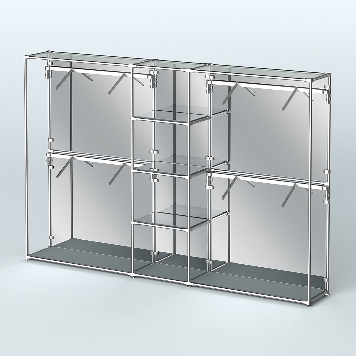 Торговая система ХРОМ (задняя стенка - зеркало) 3600 мм с зеркальными полками и поручнями №8 Темно-Серый