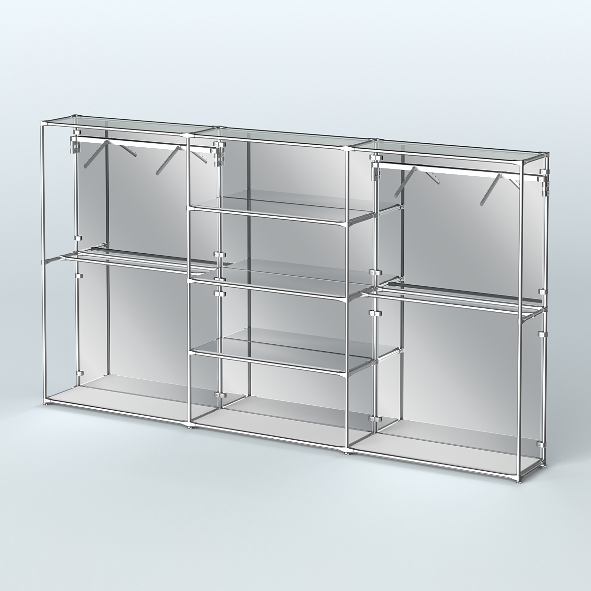 Торговая система ХРОМ (задняя стенка - зеркало) 3600 мм с зеркальными полками и поручнями №10 Серый