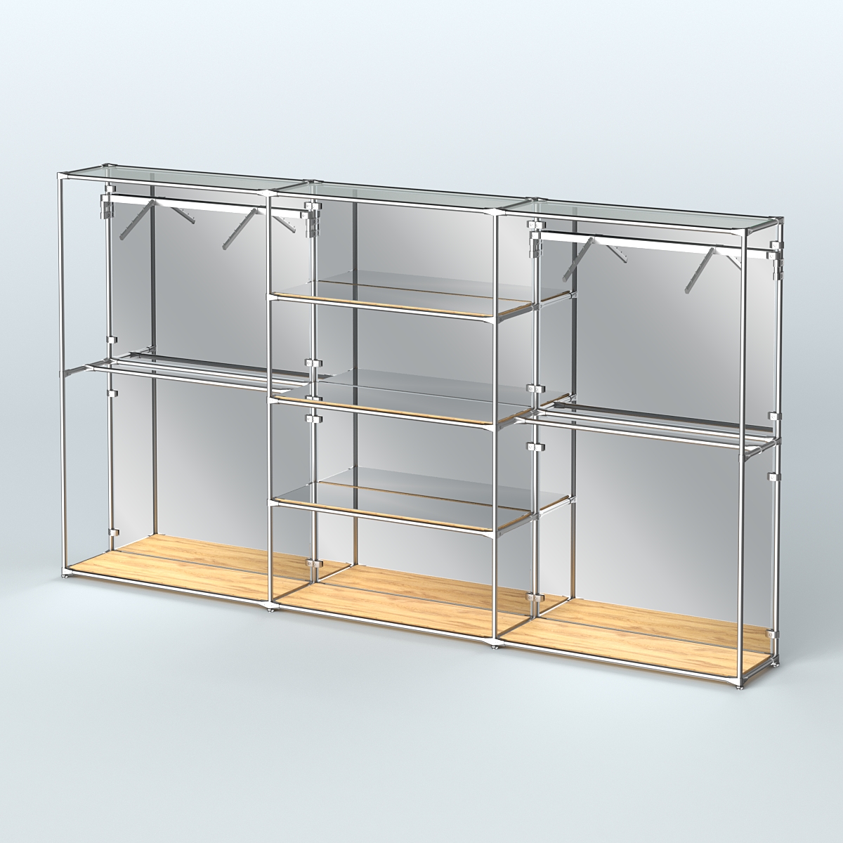 Торговая система ХРОМ (задняя стенка - зеркало) 3600 мм с зеркальными полками и поручнями №10 Дуб Золотистый