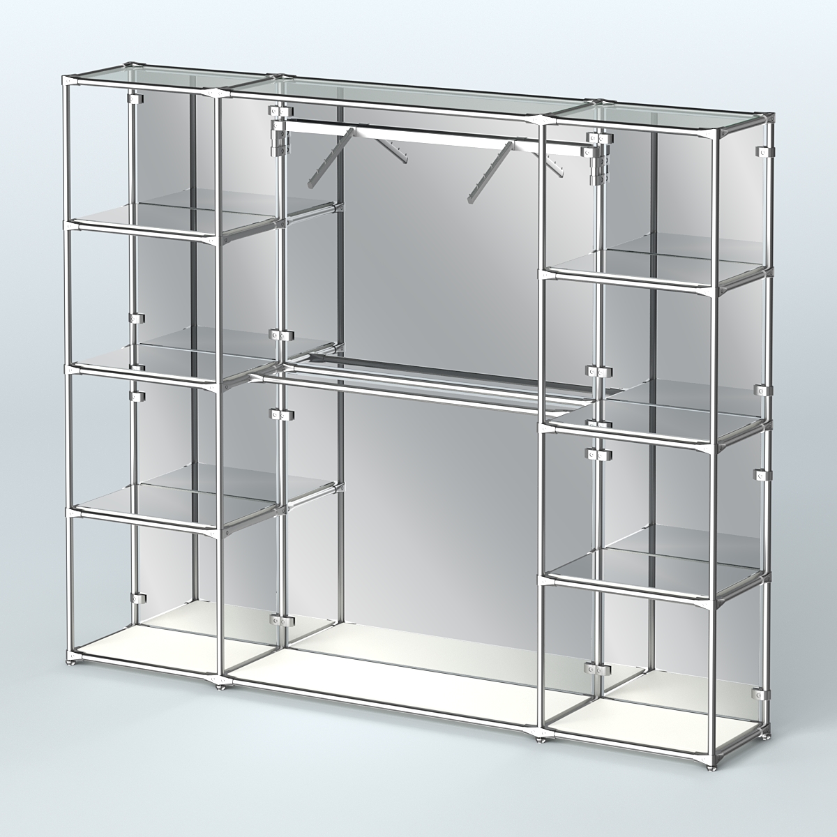 Торговая система ХРОМ (задняя стенка - зеркало) 3600 мм с зеркальными полками и поручнями №11 Белый