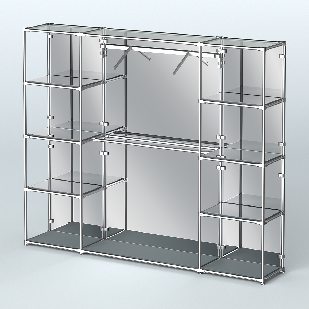 Торговая система ХРОМ (задняя стенка - зеркало) 3600 мм с зеркальными полками и поручнями №11 Темно-Серый