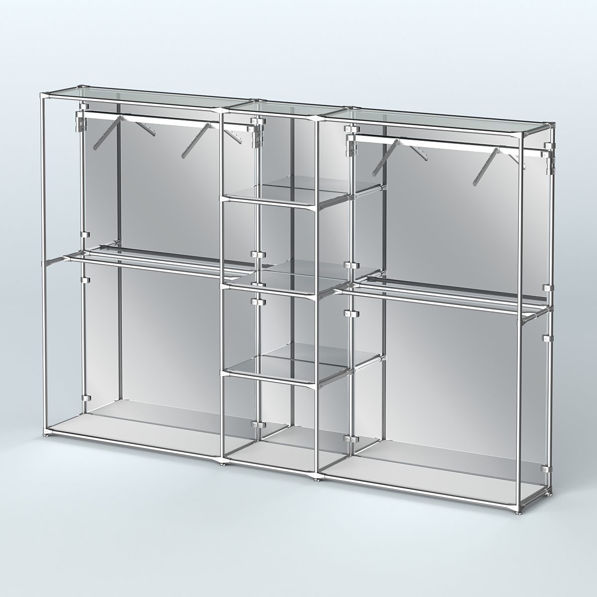 Торговая система ХРОМ (задняя стенка - зеркало) 3600 мм с зеркальными полками и поручнями №12 Серый