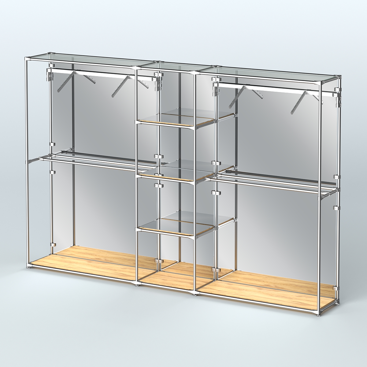 Торговая система ХРОМ (задняя стенка - зеркало) 3600 мм с зеркальными полками и поручнями №12 Дуб Золотистый