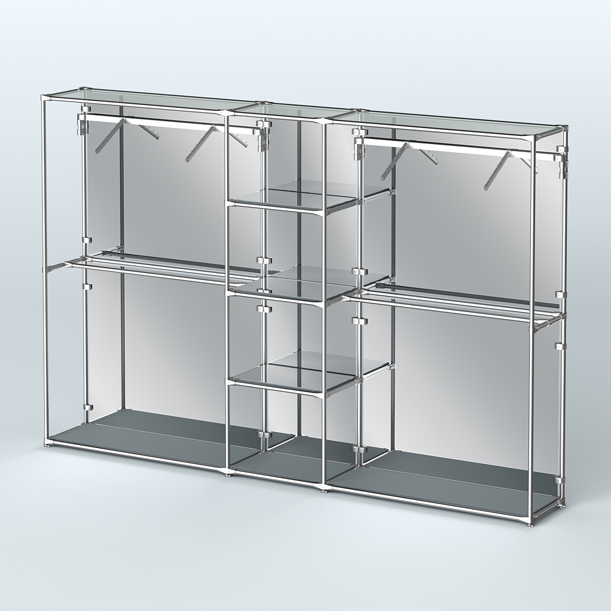 Торговая система ХРОМ (задняя стенка - зеркало) 3600 мм с зеркальными полками и поручнями №12 Темно-Серый