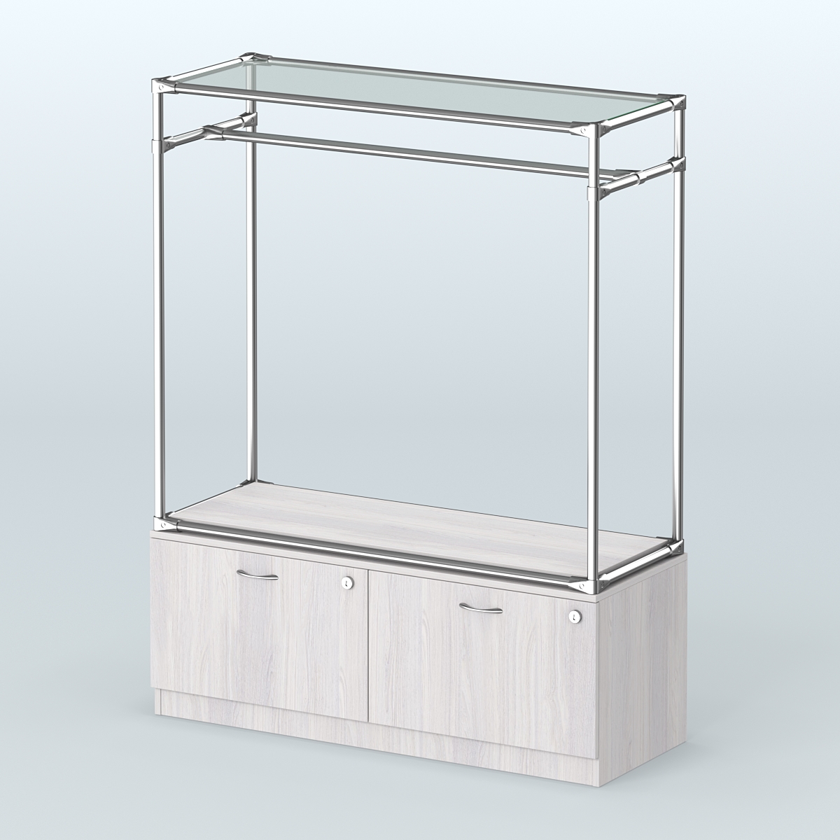 Островная торговая система ХРОМ 1200 мм с тумбами №2 Ясень Анкор светлый
