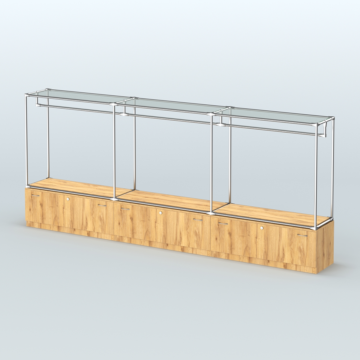 Островная торговая система ХРОМ 3600 мм с тумбами Т11 и поручнями №1 Дуб Золотистый