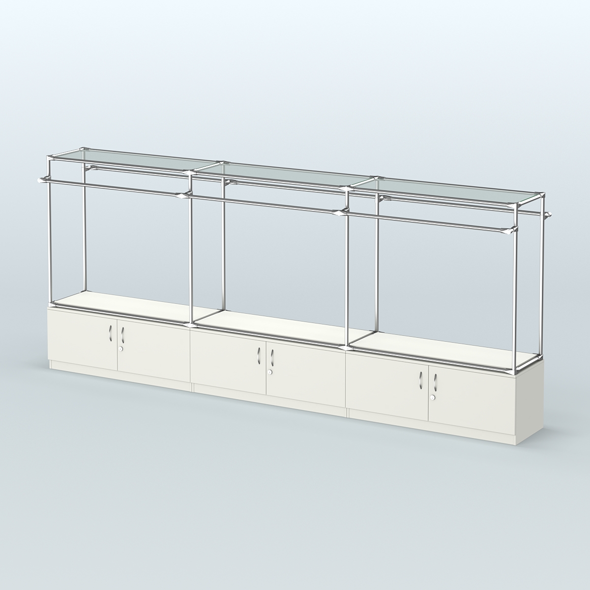 Островная торговая система ХРОМ 3600 мм с тумбами Т21 и поручнями №2 Белый