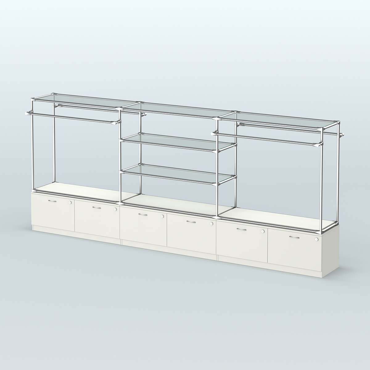 Островная торговая система ХРОМ 3600 мм с тумбами Т15 и поручнями №3 Белый