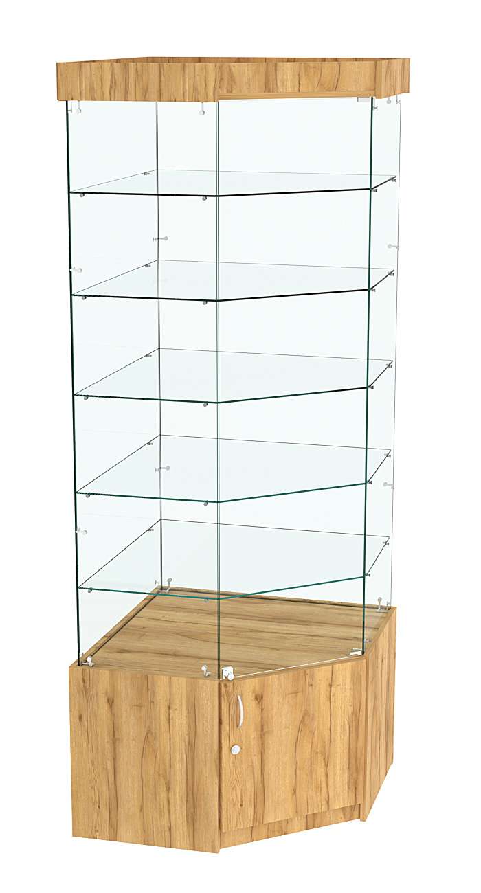 Витрина "Истра" угловая №913, пятигранная (задние стенки - стекло) Дуб Золотистый