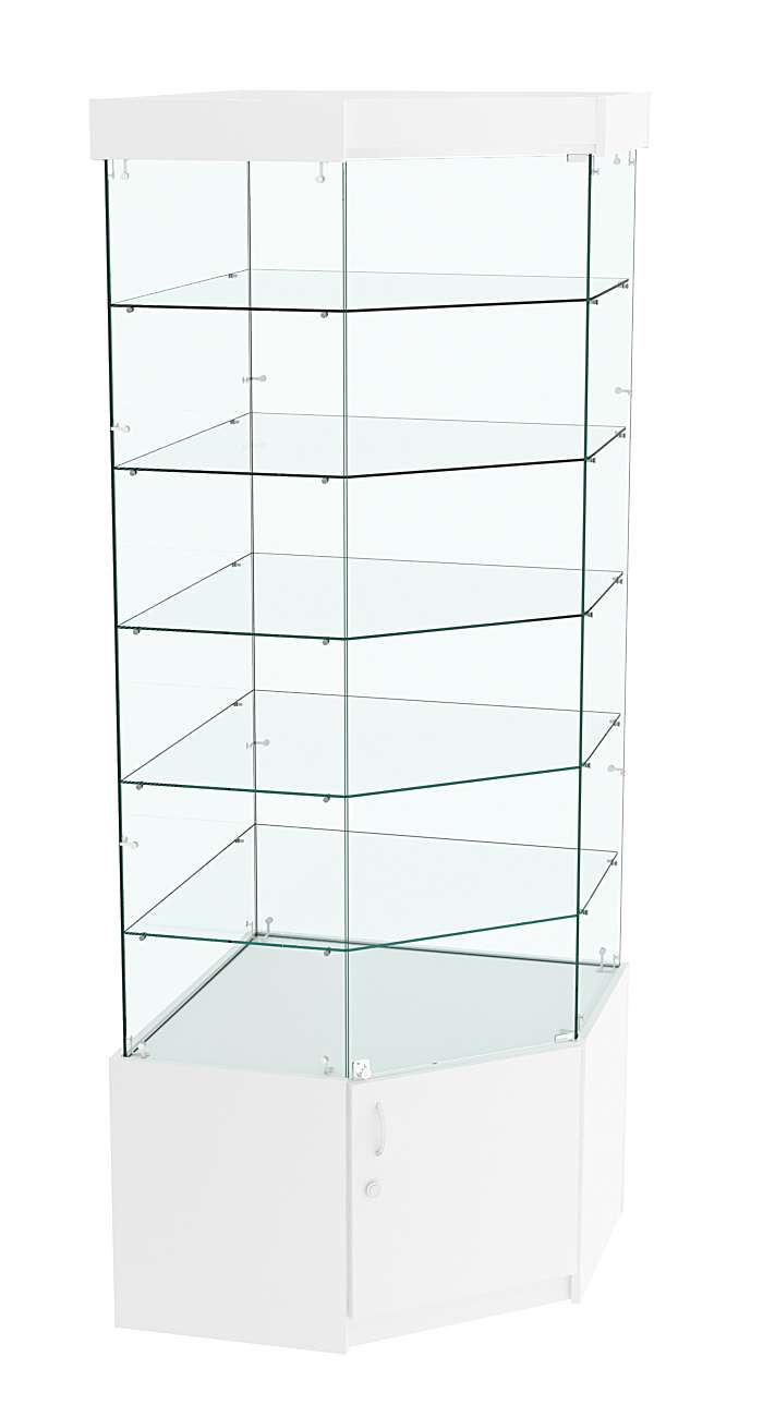 Витрина "Истра" угловая №913, пятигранная (задние стенки - стекло) Белый