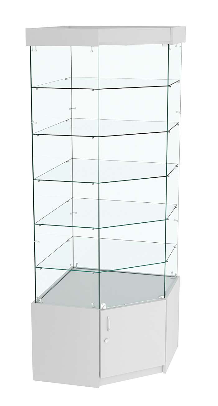 Витрина "Истра" угловая №913, пятигранная (задние стенки - стекло) Серый