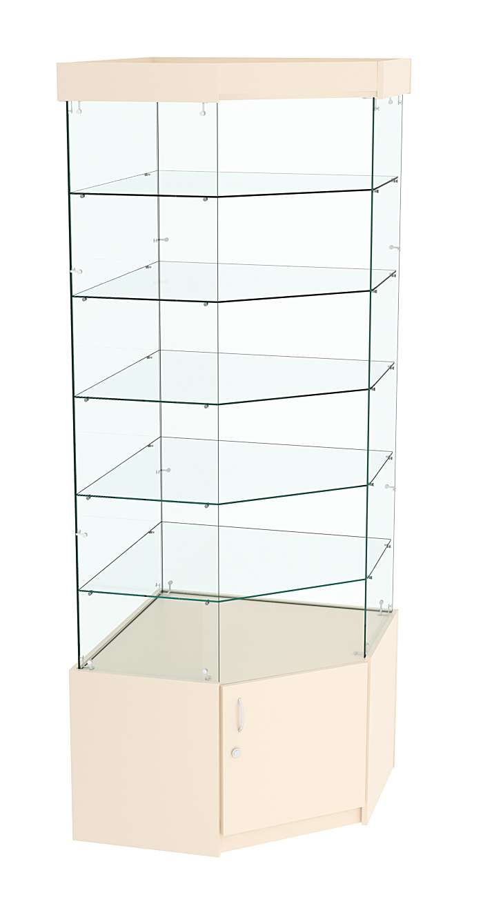 Витрина "Истра" угловая №9113, пятигранная, (З.С-стекло), без дверей Крем Вайс