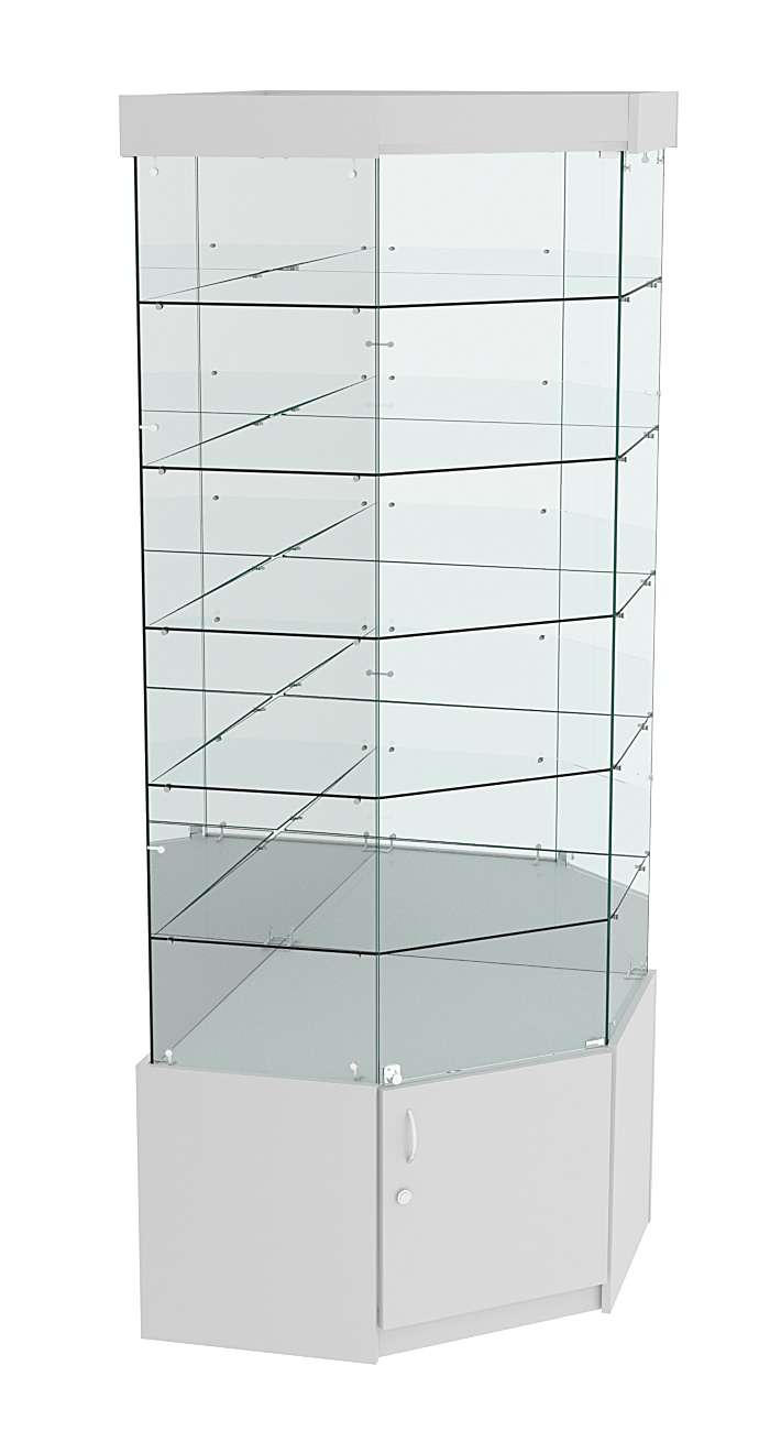 Витрина "Истра" угловая №914, пятигранная (задние стенки - зеркало) Серый