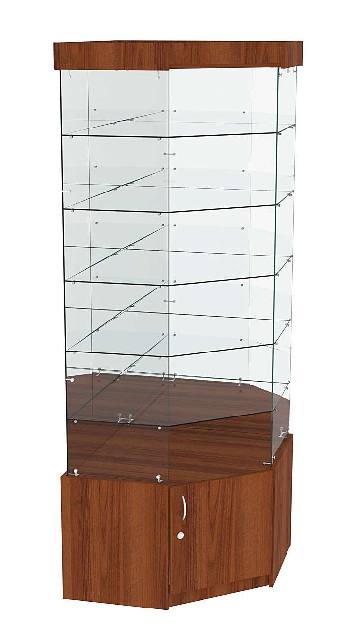 Витрина "Истра" угловая №9114, пятигранная, (З.С-зеркало), без дверей Орех