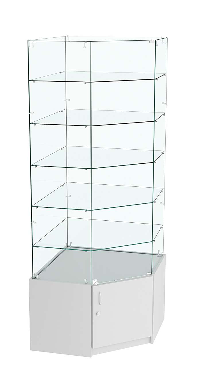 Витрина "Истра" угловая №915, пятигранная (задние стенки - стекло) Серый