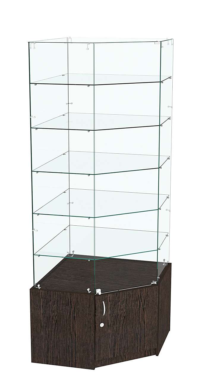 Витрина "Истра" угловая №915, пятигранная (задние стенки - стекло) Дуб Венге