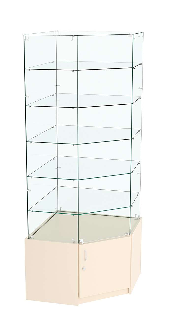 Витрина "Истра" угловая №915, пятигранная (задние стенки - стекло) Крем Вайс