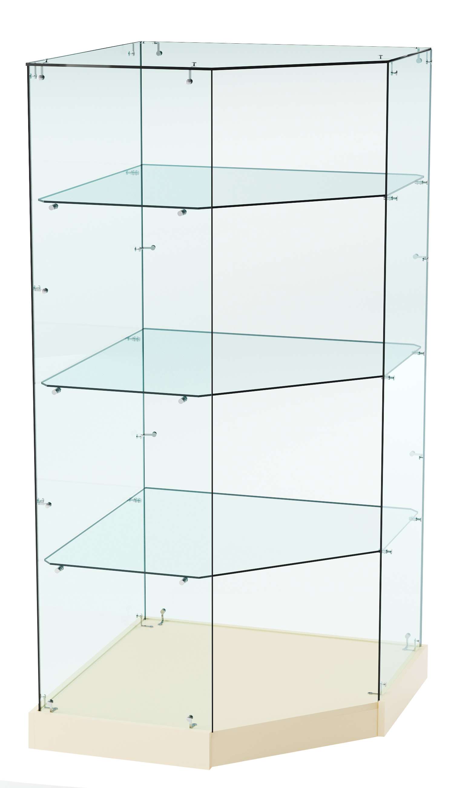 Витрина Хит продаж №16 (угловая пятигранная, открытая, З/C - стекло) Крем Вайс