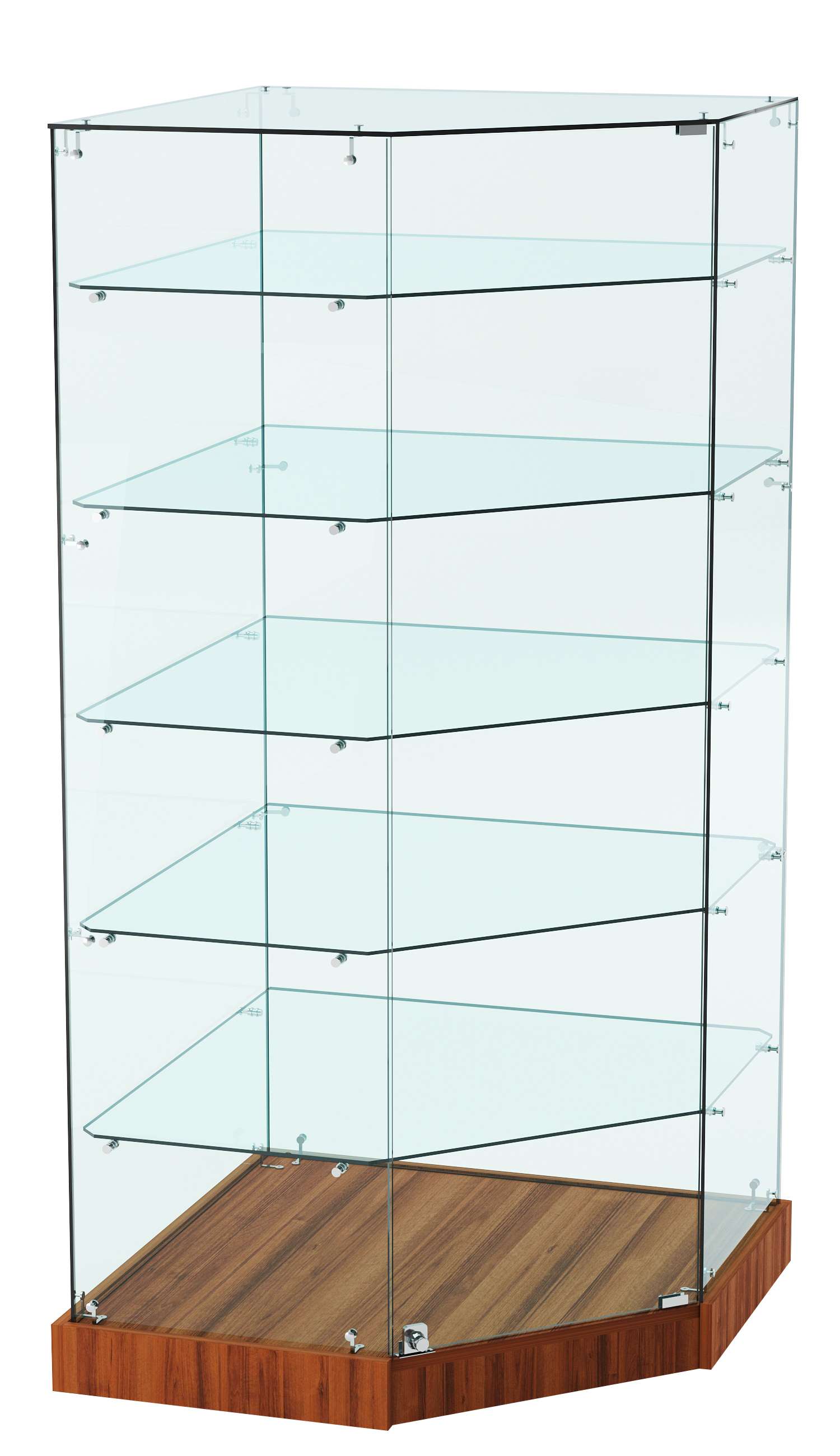 Витрина Хит продаж №515 (угловая пятигранная, закрытая, З/C - стекло) Орех