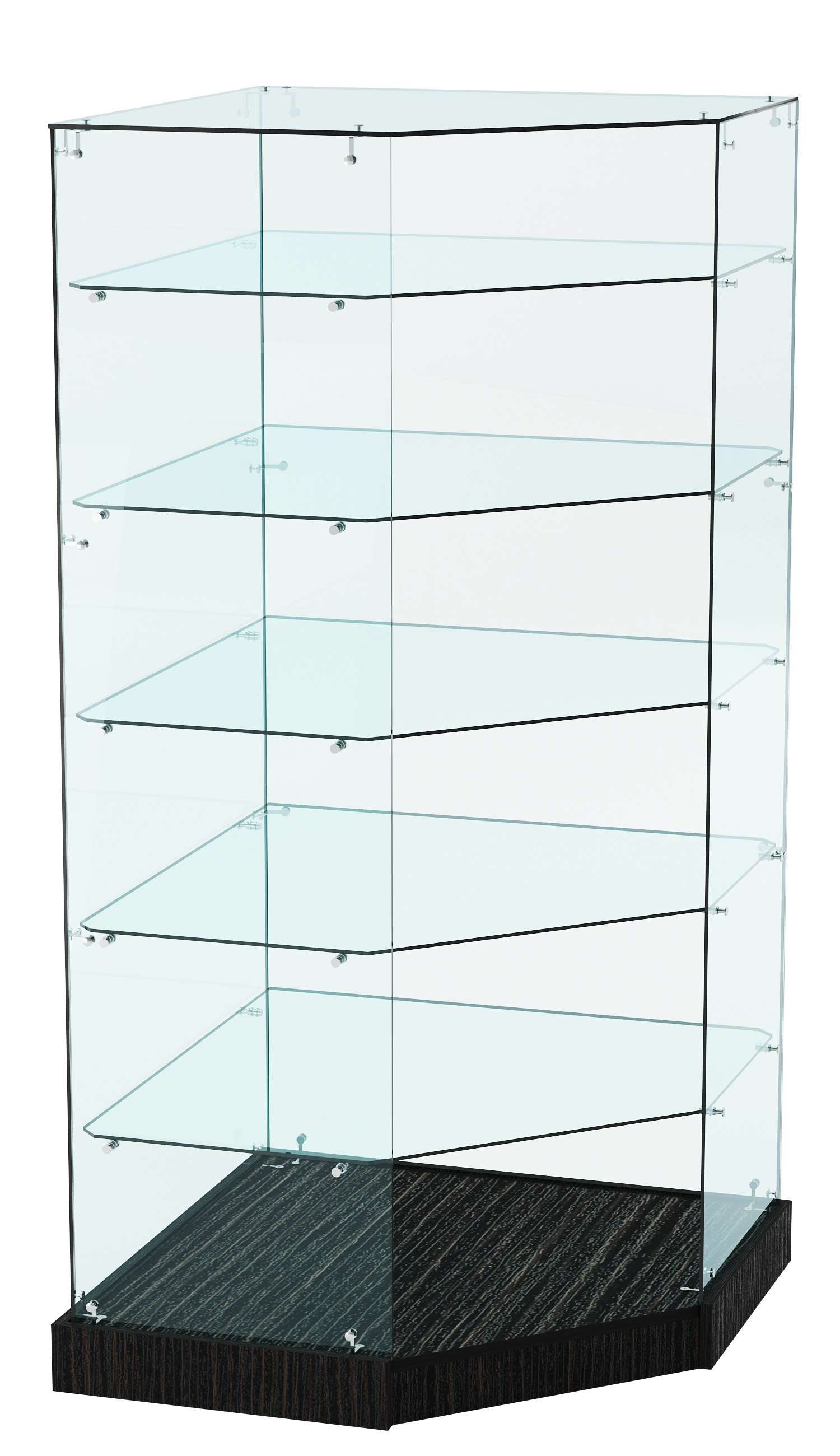 Витрина Хит продаж №516 (угловая пятигранная, открытая, З/C - стекло) Дуб Венге