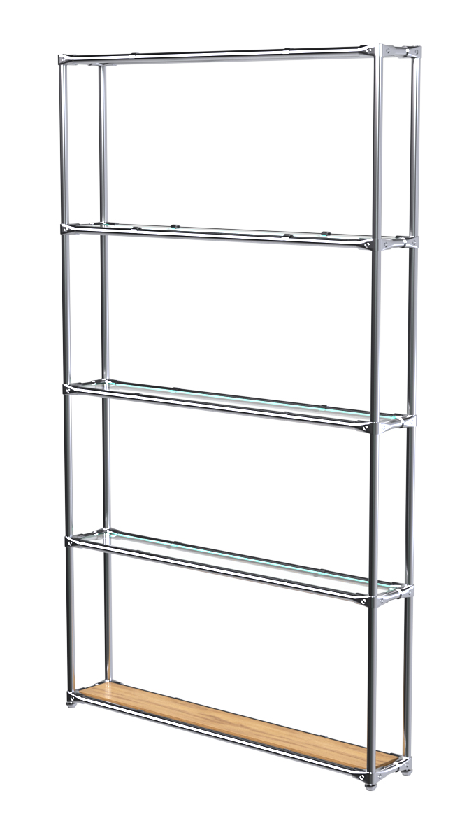 Торговый хромированный стеллаж с прозрачными полками №2 Дуб Золотистый
