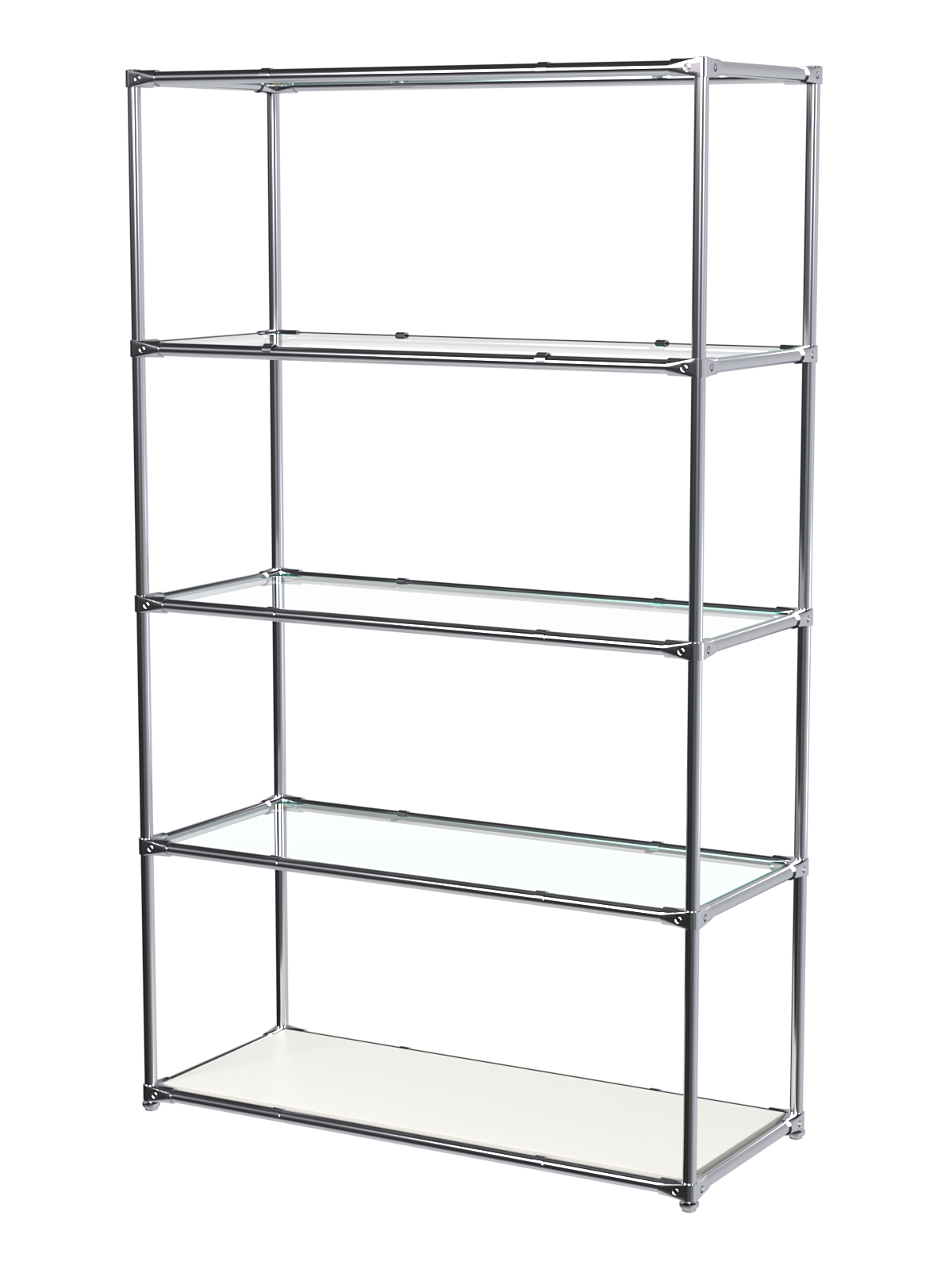 Торговый хромированный стеллаж с прозрачными полками №5 Белый