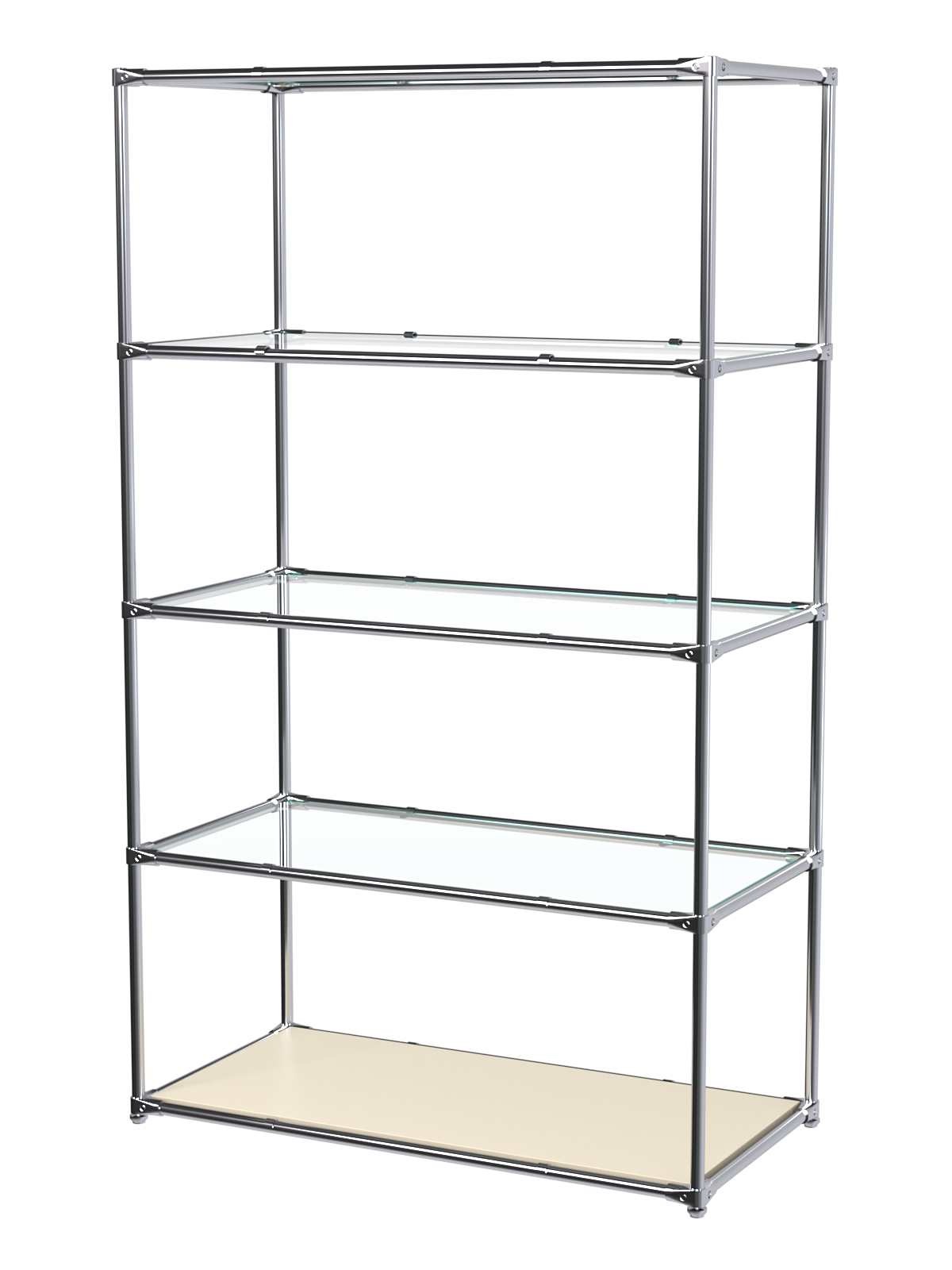 Торговый хромированный стеллаж с прозрачными полками №6 Крем Вайс