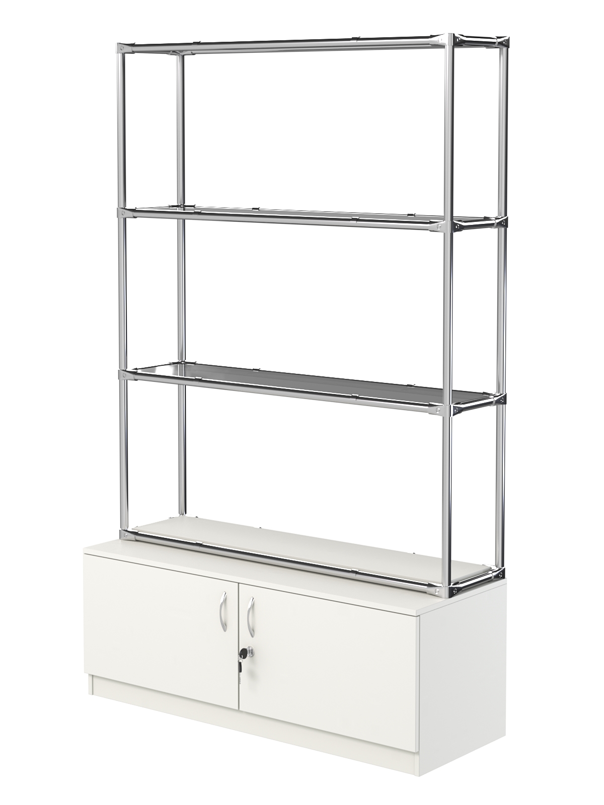 Хромированный стеллаж с тонированными полками №2 с тумбой Т-21 Белый