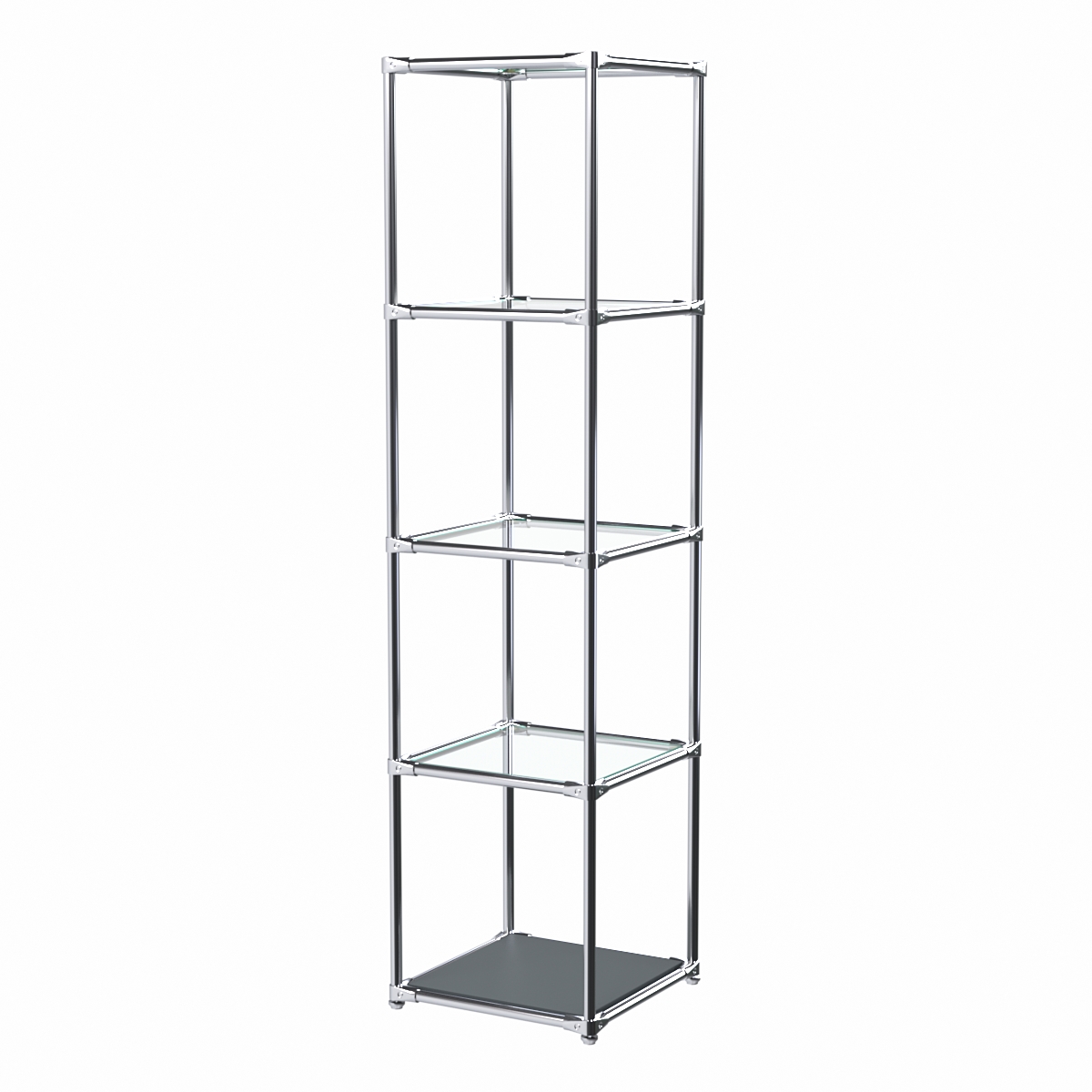 Торговый хромированный стеллаж с прозрачными полками №1 Темно-Серый