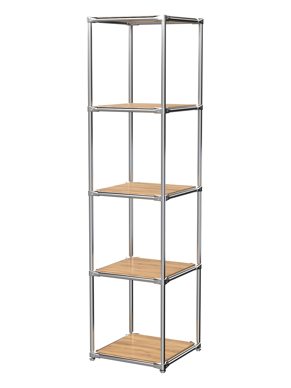 Торговый хромированный стеллаж с полками ДСП №1 Дуб Золотистый