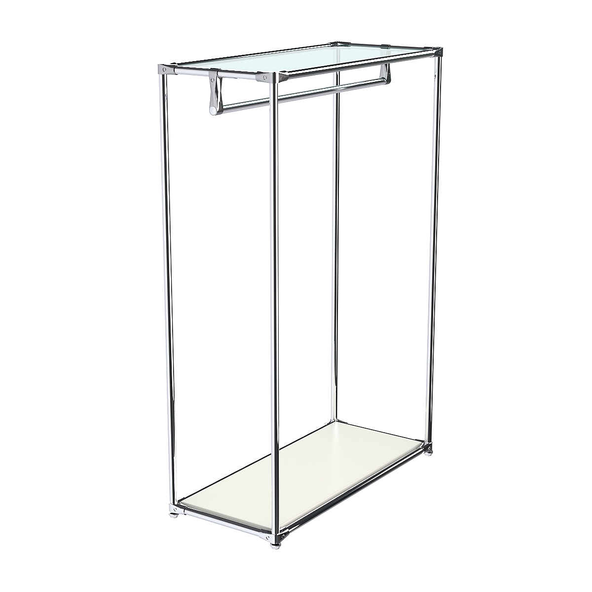 Хромированный стенд-вешало TD-10 №1-1 с полкой стекло 6мм (прозрачное) Белый