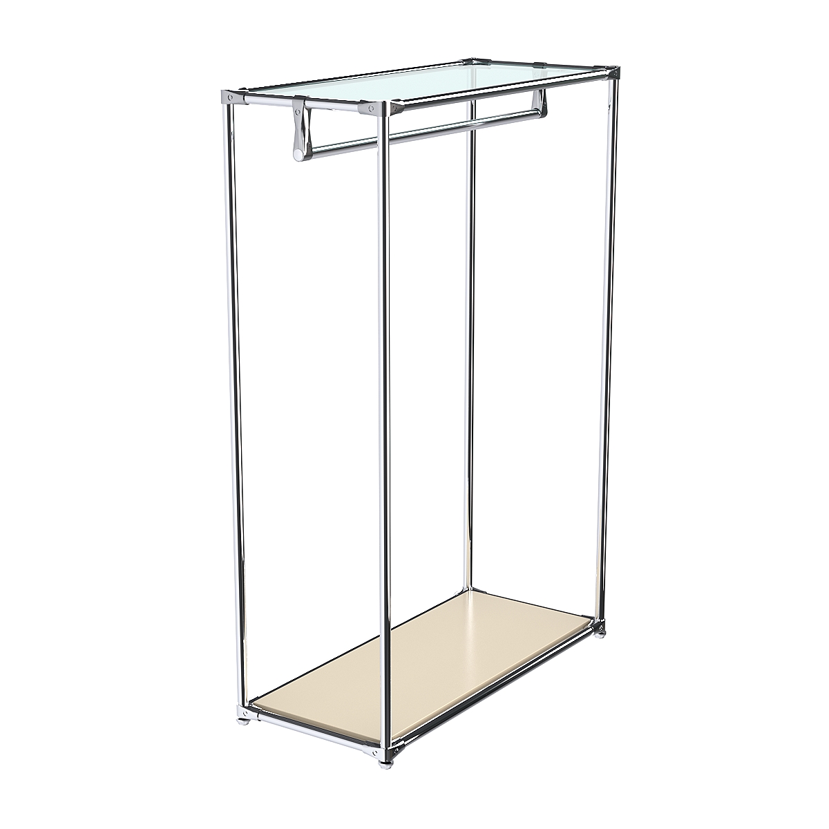 Хромированный стенд-вешало TD-10 №1-1 с полкой стекло 6мм (прозрачное) Крем Вайс