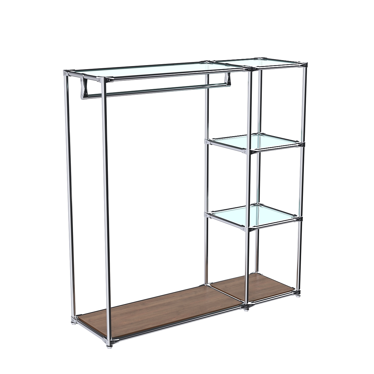 Хромированный стенд-вешало TD-40 №1-1 Хром с полками стекло 6мм Орех